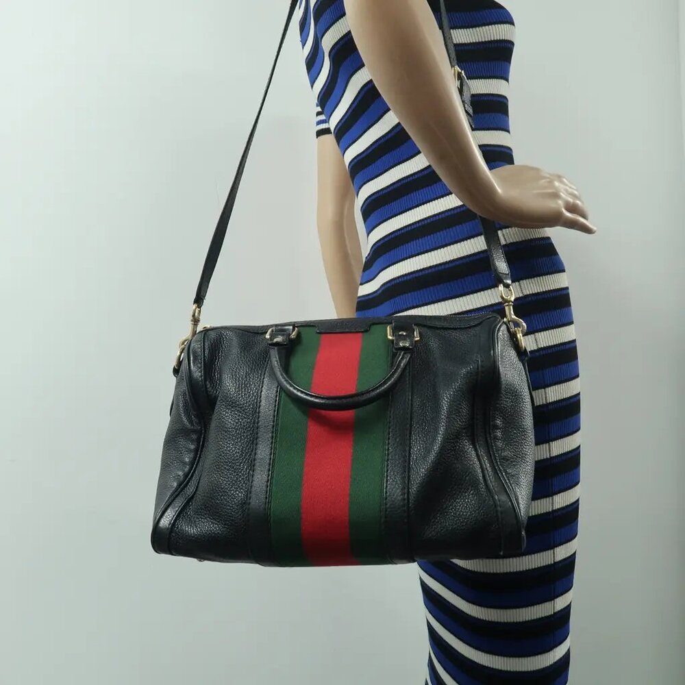 GUCCI Boston Black Leather Satchel 697-021225 - Picture 12 of 12
